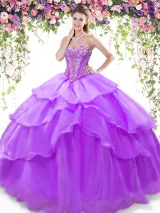 Clearance Ruffled Ball Gowns Sweet 16 Dresses Lavender Sweetheart Organza Sleeveless Floor Length Lace Up