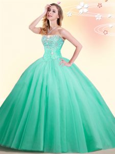Simple Floor Length Apple Green Quinceanera Gowns Sweetheart Sleeveless Lace Up