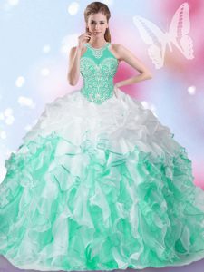 Halter Top Pick Ups Multi-color Sleeveless Organza Lace Up Vestidos de Quinceanera for Military Ball and Sweet 16 and Quinceanera