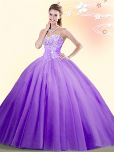 Lilac Sleeveless Beading Floor Length Sweet 16 Quinceanera Dress