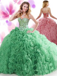 New Style Turquoise Lace Up Sweet 16 Quinceanera Dress Beading and Ruffles Sleeveless Sweep Train