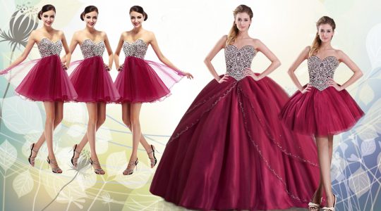 Sweetheart Sleeveless Tulle Sweet 16 Quinceanera Dress Beading Brush Train Lace Up