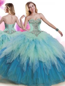 Free and Easy Multi-color Lace Up Sweetheart Beading and Ruffles Sweet 16 Dress Tulle Sleeveless