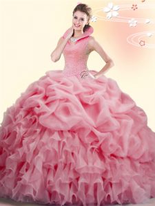 Pick Ups Ball Gowns Sleeveless Watermelon Red Party Dress Wholesale Brush Train Backless