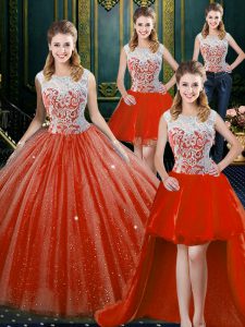 Fancy Four Piece Sleeveless Zipper Floor Length Beading and Lace Quinceanera Dresses