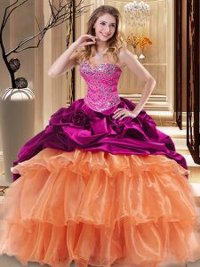 Elegant Organza and Taffeta Sweetheart Sleeveless Lace Up Beading and Ruffles Sweet 16 Quinceanera Dress in Multi-color
