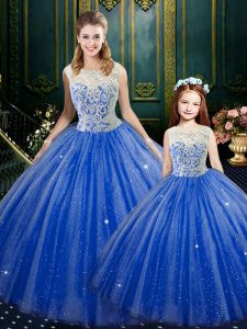 Perfect Royal Blue Quinceanera Gowns Military Ball and Sweet 16 and Quinceanera and For with Lace High-neck Sleeveless Zipper