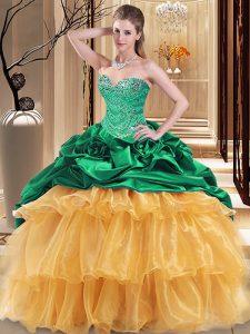 Multi-color Ball Gowns Organza and Taffeta Sweetheart Sleeveless Beading and Ruffles Floor Length Lace Up Sweet 16 Quinceanera Dress