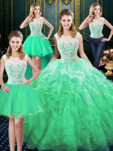 Fantastic Four Piece Ball Gowns Sweet 16 Dresses Green Scoop Organza Sleeveless Floor Length Zipper