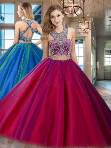Scoop Criss Cross Tulle Sleeveless Floor Length Party Dress and Beading