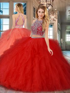 Superior Scoop Sleeveless Backless Floor Length Beading and Ruffles Sweet 16 Quinceanera Dress