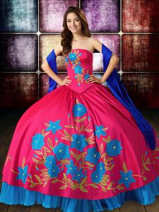 Floor Length Lace Up Sweet 16 Dress Multi-color for Military Ball and Sweet 16 and Quinceanera with Embroidery