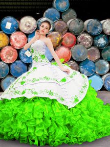 Quinceanera Gowns Military Ball and Sweet 16 and Quinceanera and For with Appliques and Embroidery and Ruffles Sweetheart Sleeveless Lace Up
