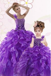 Fancy Floor Length Purple Quinceanera Gown Sweetheart Sleeveless Lace Up