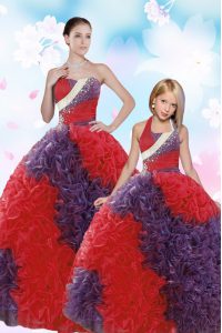 Coral Red Sleeveless Beading Floor Length 15 Quinceanera Dress