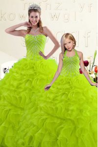 Unique Organza Sleeveless Floor Length Ball Gown Prom Dress and Beading and Ruffles