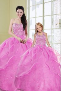 Exquisite Organza Sweetheart Sleeveless Lace Up Beading and Sequins 15 Quinceanera Dress in Lilac