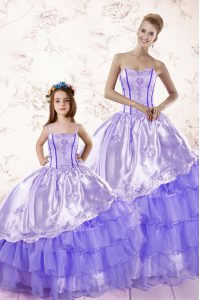 Lavender Lace Up Sweetheart Embroidery and Ruffled Layers Ball Gown Prom Dress Organza Sleeveless