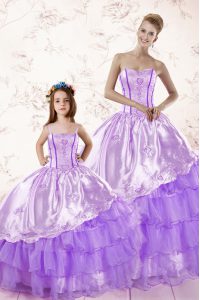 Sleeveless Lace Up Floor Length Embroidery and Ruffled Layers Quinceanera Gowns