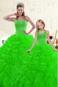 Fine Sleeveless Lace Up Floor Length Beading and Ruffles Quinceanera Gown
