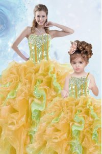Multi-color Lace Up Sweetheart Beading and Ruffles and Sequins 15 Quinceanera Dress Organza Sleeveless