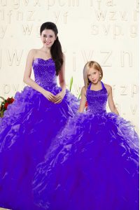 High Class Purple Lace Up Sweetheart Beading and Ruffles Quinceanera Dresses Organza Sleeveless
