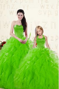 Beauteous Ball Gowns Sweetheart Sleeveless Organza Floor Length Lace Up Beading and Ruffles Quinceanera Dresses