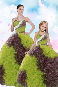 Adorable Sleeveless Floor Length Beading and Sequins Lace Up 15th Birthday Dress with Multi-color