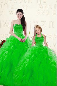 Perfect Green Lace Up Sweetheart Beading and Ruffles Quince Ball Gowns Organza Sleeveless