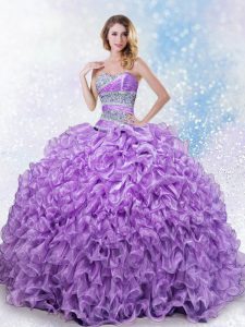 Custom Designed Ball Gowns Vestidos de Quinceanera Lavender Sweetheart Organza Sleeveless Floor Length Lace Up