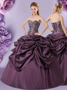 Taffeta Sleeveless Floor Length Quinceanera Gowns and Embroidery and Pick Ups