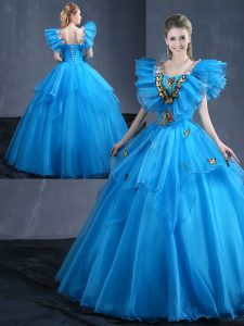 Organza Sweetheart Sleeveless Lace Up Appliques and Ruffles 15 Quinceanera Dress in Baby Blue