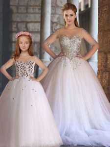 Affordable Sweetheart Sleeveless Sweet 16 Quinceanera Dress Floor Length Appliques White Tulle
