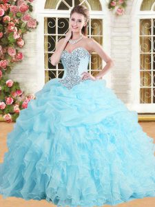 Graceful Organza Sleeveless Floor Length Ball Gown Prom Dress and Appliques and Ruffles and Pick Ups