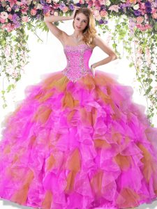 Fashionable Sweetheart Sleeveless Lace Up Sweet 16 Quinceanera Dress Multi-color Organza