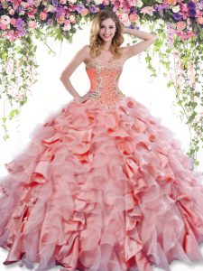 Customized Sleeveless Lace Up Floor Length Beading and Ruffles Quinceanera Dresses