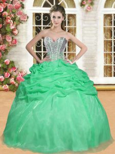 Stunning Organza Lace Up Sweetheart Sleeveless Floor Length Quinceanera Gowns Beading