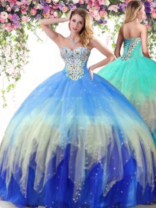 Multi-color Sweetheart Lace Up Beading Ball Gown Prom Dress Sleeveless