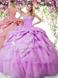 Gorgeous Pick Ups Sweetheart Sleeveless Lace Up Sweet 16 Dresses Lilac Organza and Taffeta