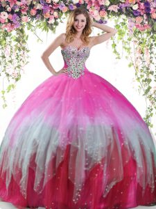 Admirable Multi-color Tulle Lace Up Sweetheart Sleeveless Floor Length 15 Quinceanera Dress Beading