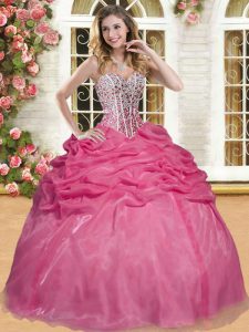 Coral Red Quinceanera Dresses Military Ball and Sweet 16 and Quinceanera and For with Beading and Pick Ups Sweetheart Sleeveless Lace Up