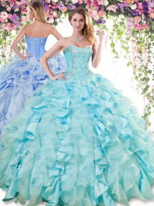 Stunning Sweetheart Sleeveless Lace Up Quinceanera Dress Baby Blue Organza and Taffeta