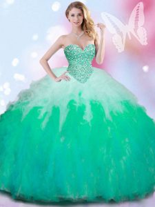 Dynamic Multi-color Tulle Lace Up Sweetheart Sleeveless Floor Length Quinceanera Gown Beading and Ruffles