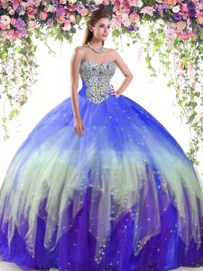 Customized Multi-color Lace Up Quinceanera Dress Beading Sleeveless Floor Length