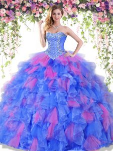 Comfortable Multi-color Sleeveless Organza Lace Up Ball Gown Prom Dress for Military Ball and Sweet 16 and Quinceanera
