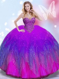 Smart Multi-color Tulle Lace Up Quinceanera Dresses Sleeveless Floor Length Beading