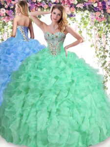 Apple Green Lace Up Sweet 16 Quinceanera Dress Beading and Ruffles Sleeveless Floor Length