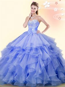 Pretty Sweetheart Sleeveless Organza Quinceanera Dress Beading and Ruffles Lace Up