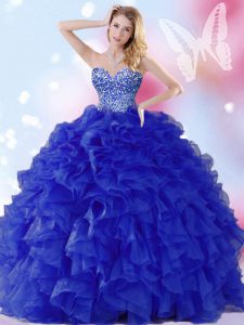 Luxurious Royal Blue Sweet 16 Dress Military Ball and Sweet 16 and Quinceanera and For with Beading and Ruffles Sweetheart Sleeveless Lace Up