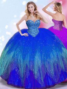 Fantastic Tulle Sweetheart Sleeveless Lace Up Beading Sweet 16 Quinceanera Dress in Royal Blue